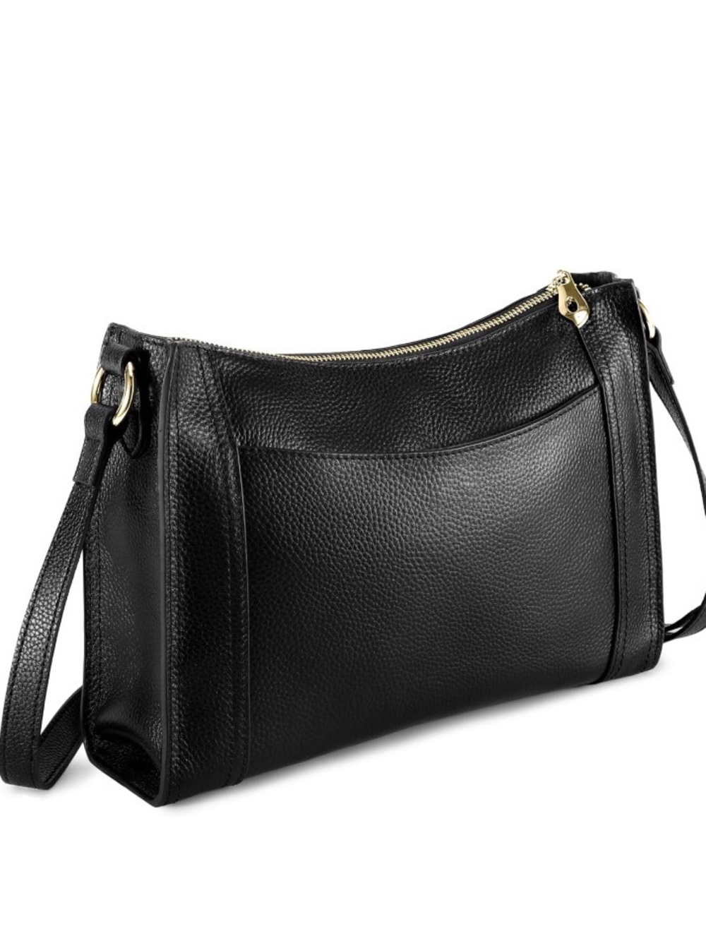 Amazon Black Pebbled Leather Shoulder Bag with Gold Hardware